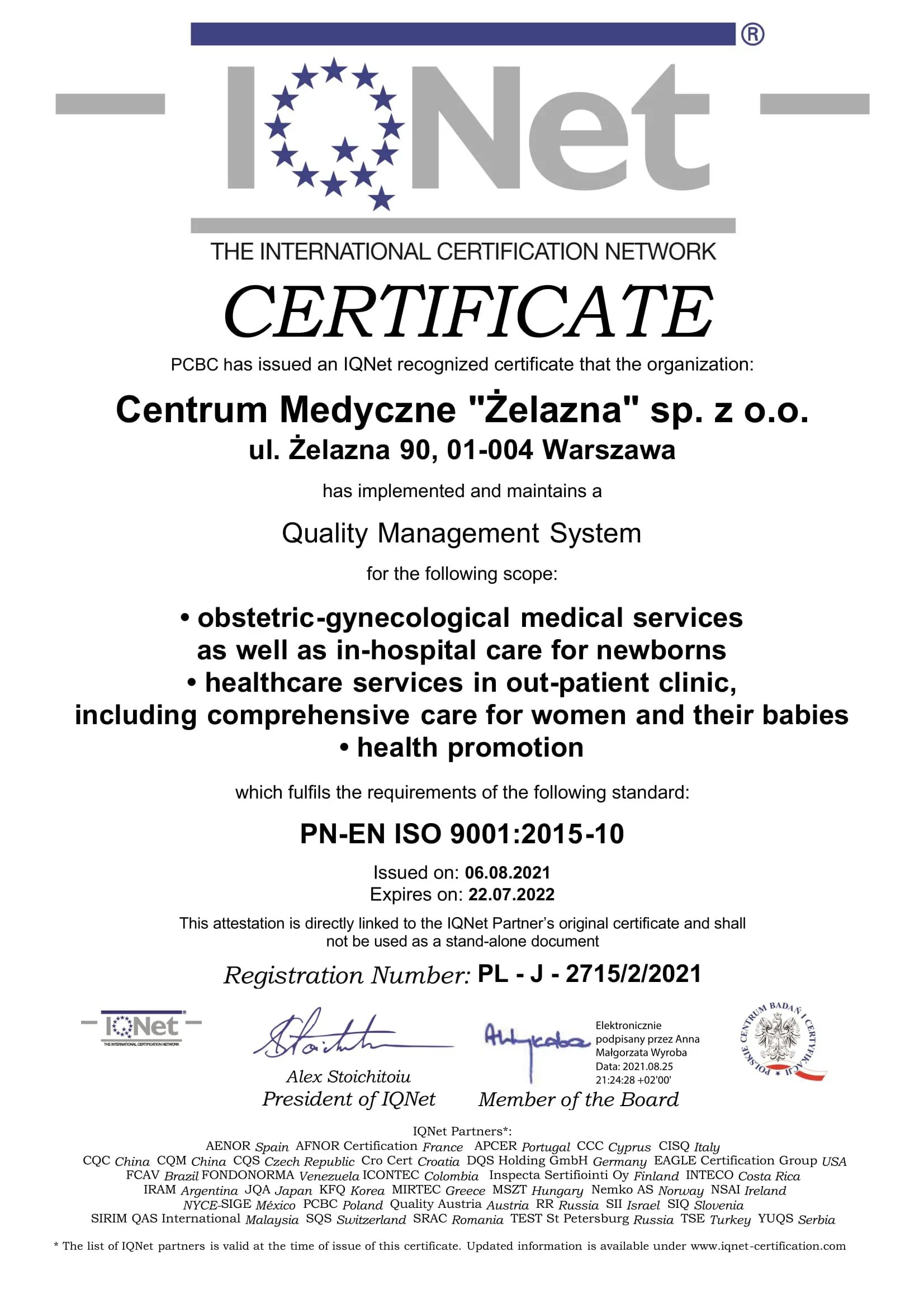 J 2715 2 2021 CM Zelazna cert. IQNet sgn 1