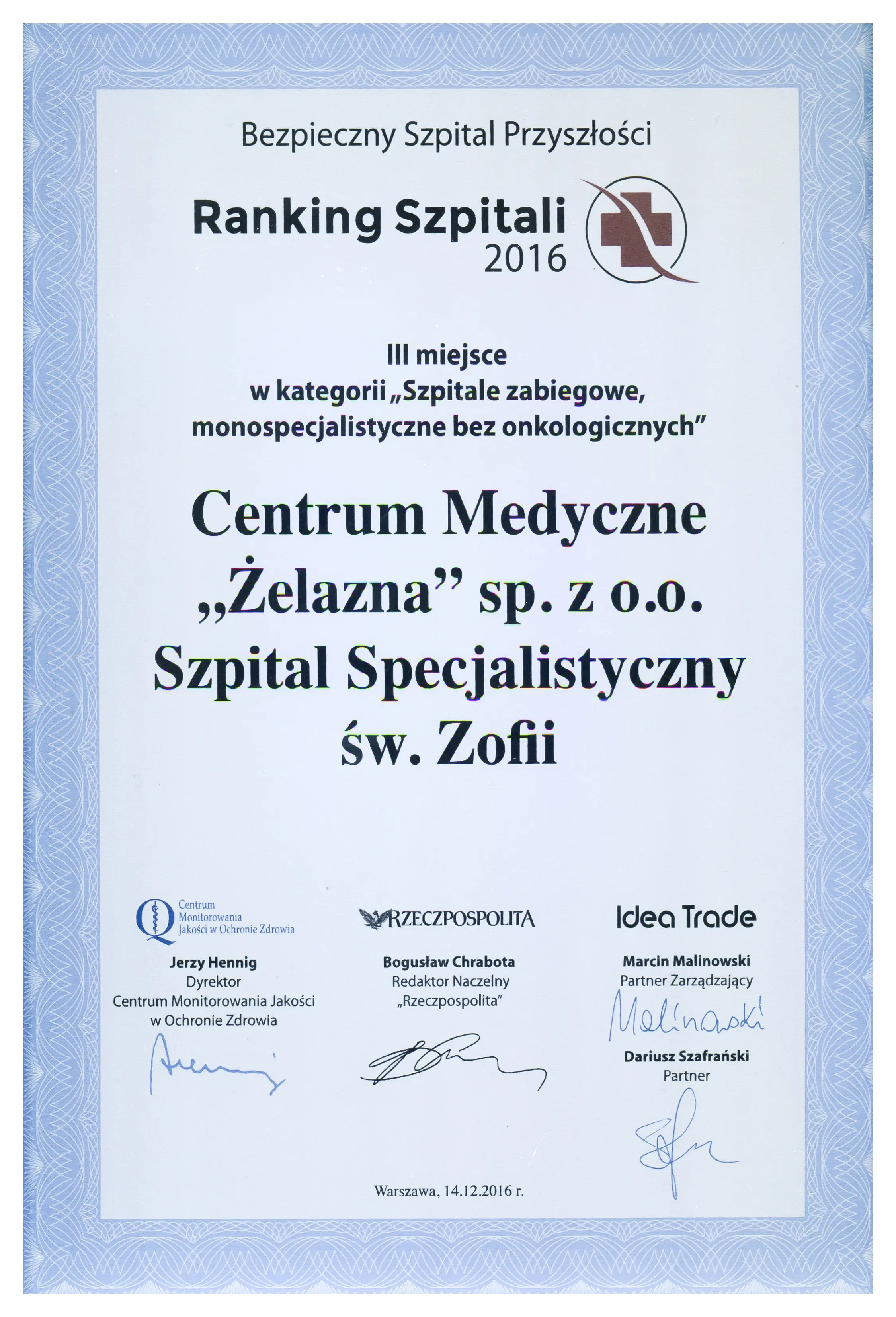ranking szpitali 2016